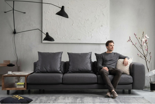 Polstersofa Dreisitzer Couch Stoffsofa Sofa Sitzer Stoff Grau Tisch