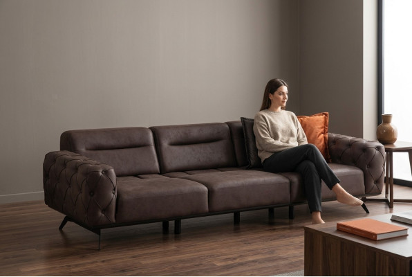 Chesterfield Viersitzer Couch Braun Sofa 4 Sitz Polstersofa Stoffsofa