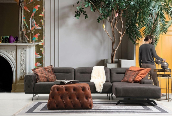 Couch Ecksofa L form Grau Sofa Polstersofa Ottomane Stoffsofa Stoff