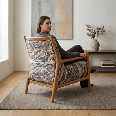 Sessel Klassischе Polstersessel Stoffsessel Stoff Holz Braun Einsitzer