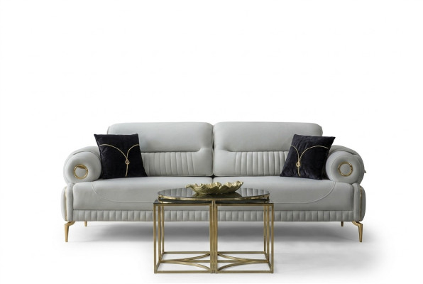 Gruppe Sofas Dreisitzer Sessel Couch Polstersofa Stoffsofa Blau 2tlg