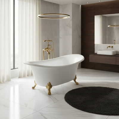 Wanne Standbadewanne Freistehende Badewanne Modern Gold Weiß Oval