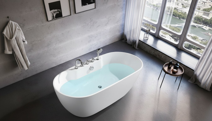 Standbadewanne Oval Badezimmer Acryl Badewanne Wanne Freistehende Weiß