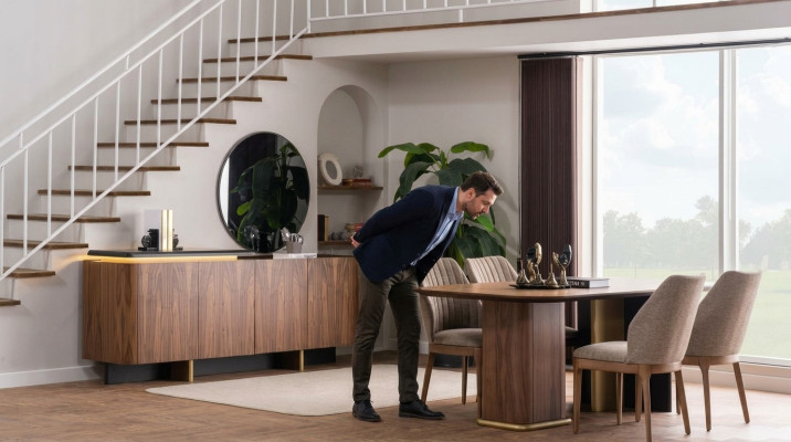 Esszimmer Garnitur Essgruppe Esstisch Stühle Holz 8tlg Braun Anrichte