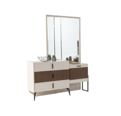 Frisiertisch Schminktisch Schminkkommode Spiegel Holz Beige Konsole