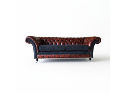 Modern Design Wohnzimmer Sofa 3 Sitzer Braun Chesterfield Couch Leder Polster Textil Neu
