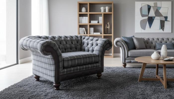 Chesterfield Sessel Couch 1 Sitzer Sofa Textil Stoff Couchen Polster Neu