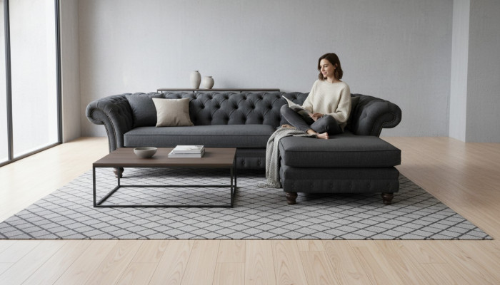 Chesterfield Ecksofa L-Form Stoff Design Couch Sitz Sofa Textil Eck Neu