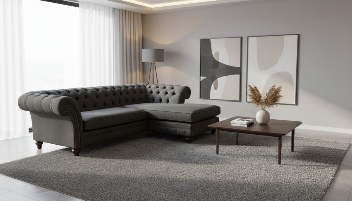 Chesterfield Ecksofa L-Form Stoff Design Couch Sitz Sofa Textil Eck Neu