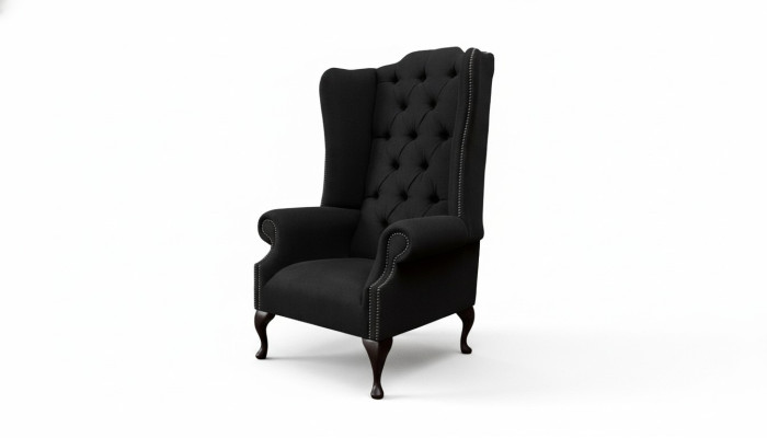 Ohrensessel Sessel Sitzer Schwarz Design Polster Chesterfield Textil Neu