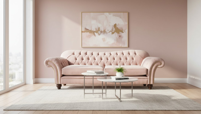 Sofa 3 Sitzer Chesterfield Couch Sitz Textil Stoff Couchen Rosa Polster