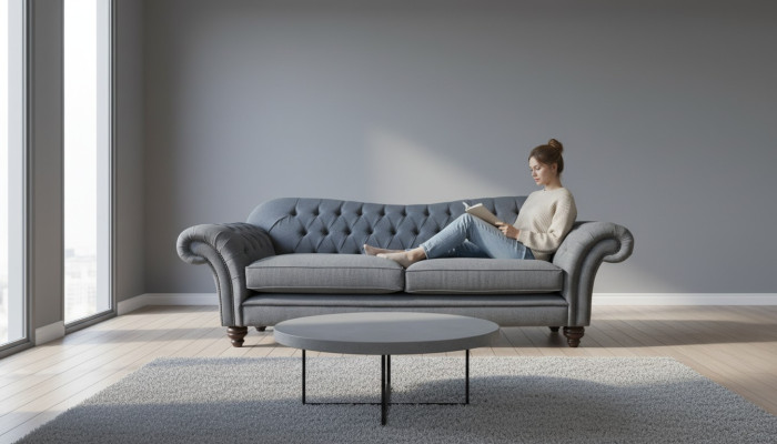 Moderm Sofa 3 Sitzer Luxus Textil Couch Grau Sofas Polster Stoff Neu