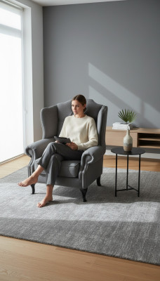 Sessel Ohrensessel Stoff Grau Wohnzimmer Polyester 1 Sitzer Modern Neu