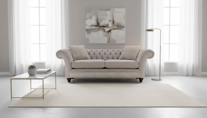 Modern Dreisitzer Design Polster Sitz Textil Sofa 3 Sitzer Wohnzimmersofa Chesterfield Beige