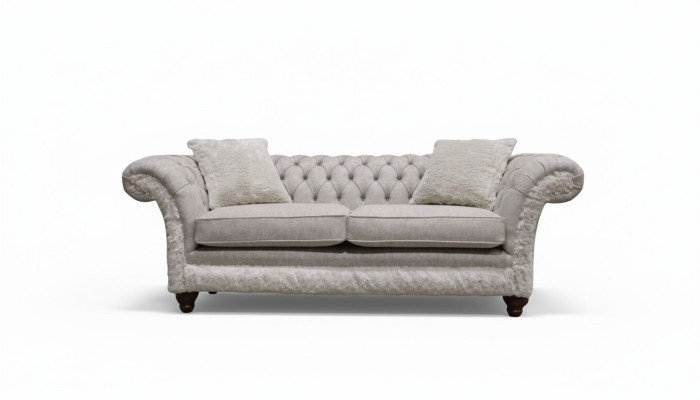 Modern Dreisitzer Design Polster Sitz Textil Sofa 3 Sitzer Wohnzimmersofa Chesterfield Beige