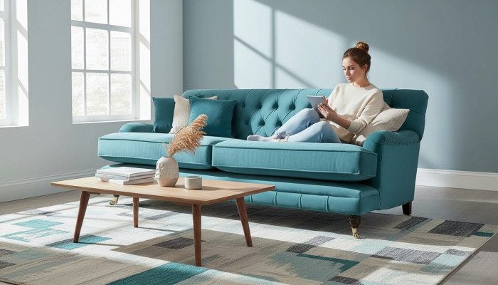 Sofa 3 Sitzer Stoff Design Couch Polster Sofas Textil Modern Chesterfield 1