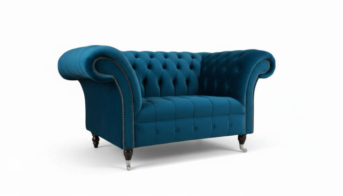 Chesterfield Sessel Design Polster Sofa Couch Blau Textil Möbel Neu
