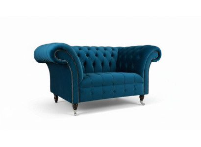 Chesterfield Sessel Design Polster Sofa Couch Blau Textil Möbel Neu