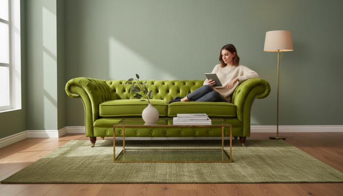 Sofa 3 Sitzer Stoff Design Couch Polster Sofas Textil Modern Chesterfield