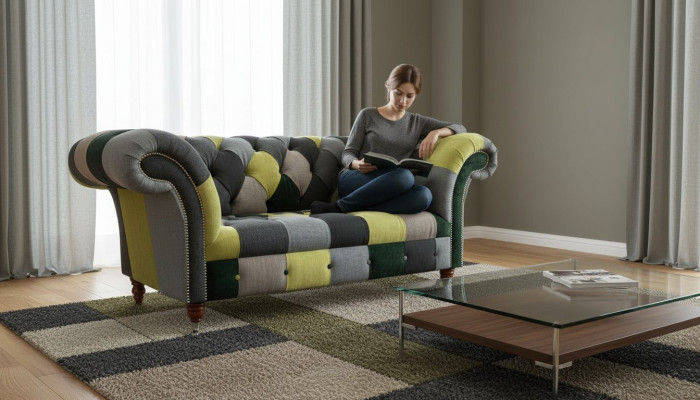 Chesterfield Couch Polster 2 Sitzer Design Textil Sofas Couchen Lounge