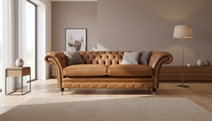 Sofa 3 Sitzer Leder Sofas Couch Polster Wohnzimmer Chesterfield Dreisitzer