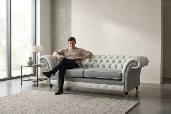 Sofa 3 Sitz Leder Möbel Sofas Stoff Grau Couch Polster Dreisitzer Neu