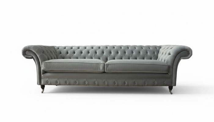 Sofa 4 Sitzer Couch Chesterfield Polster Sitz Textil Grau Wohnzimmer 