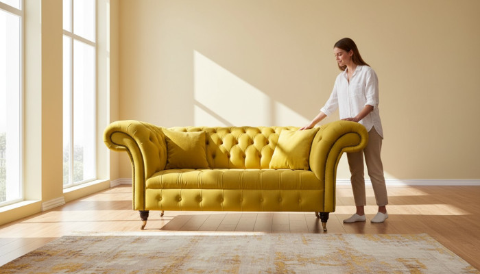 Chesterfield Couch Sofa Polster 2 Sitzer Wohnzimmer Couchen Sitz Gelb