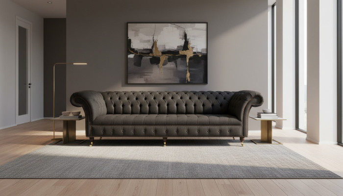 Chesterfield Sofa 4 Sitzer Schwarz Stoff Wohnzimmer Design Couch Polster