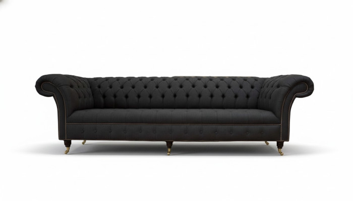 Chesterfield Sofa 4 Sitzer Schwarz Stoff Wohnzimmer Design Couch Polster
