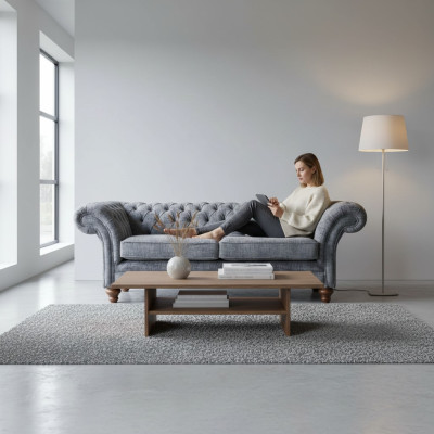 Chesterfield 3 Sitzer Couch Polster Sitz Textil Stoff Couchen Sofa Neu