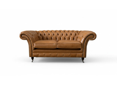 Chesterfield Zweisitzer Sofa 2 Sitz Sofas Polster Sitz Leder Couch Braun