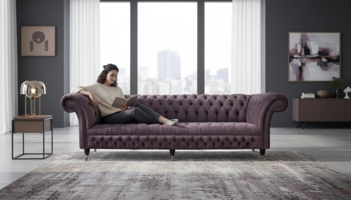 Design Sofa 4 Sitzer Couch Polster Luxus Textil Sofas Chesterfield 