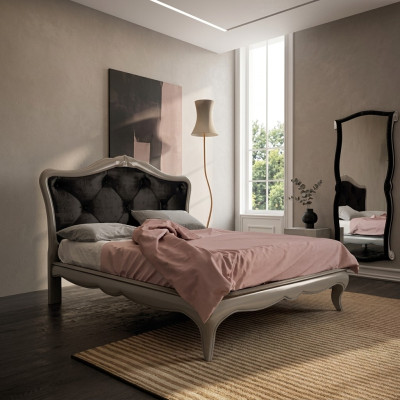Bett Grau Luxus Holzbett Schlafzimmer Design Italienische Art déco Neu