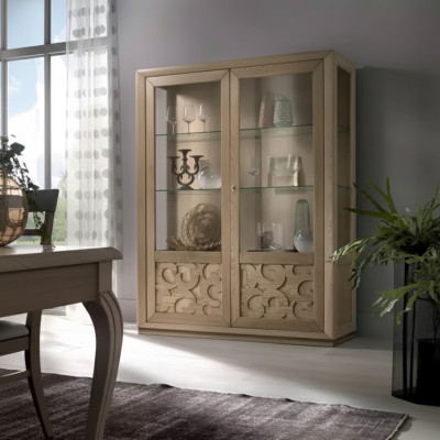 Vitrinen Holz Glas Schrank Braun Vitrine Wohnzimmer Möbel Anrichte Neu