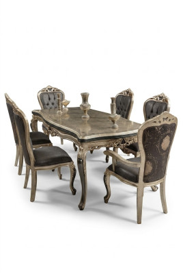 Designer Esszimmer Möbel Esstisch aus Holz Tisch Gold Platz für 6 Personen