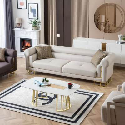 Sofa 3 Sitzer Textil Wohnzimmer Design Modern Neu Luxus weiß