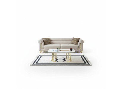 Sofa 3 Sitzer Textil Wohnzimmer Design Modern Neu Luxus weiß