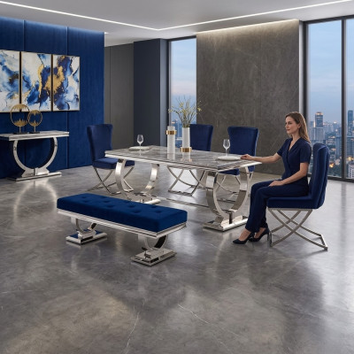 Designer Rechteckiger Esstisch Esszimmer Möbel Luxus Edelstahltische