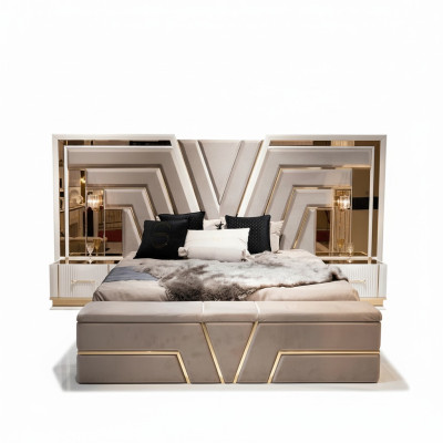 Schlafzimmer Set Bett 2x Nachttische Luxus neu 3tlg Design Modern Holz