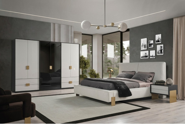 Schlafzimmer Set Bett 2x Nachttische Kleiderschrank Luxus neu 4tlg.Holz 