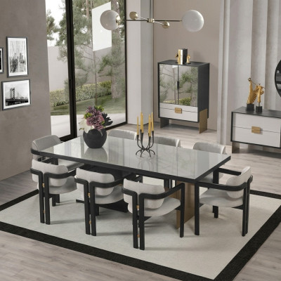 Designer Essgruppe Luxus Garnitur Esstisch 8x Stühle Esszimmer Möbel