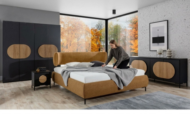 Schwarz-Braune Schlafzimmer Möbel Designer Bett Kleiderschrank Kommode
