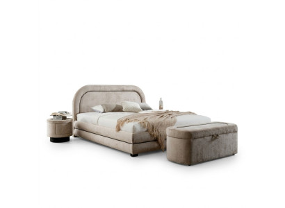 Exklusive Beige Schlafzimmer Garnitur Doppelbett Polster Nachttische