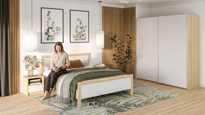 Weiße Schlafzimmer Möbel Luxus Bett Nachttische Großer Kleiderschrank