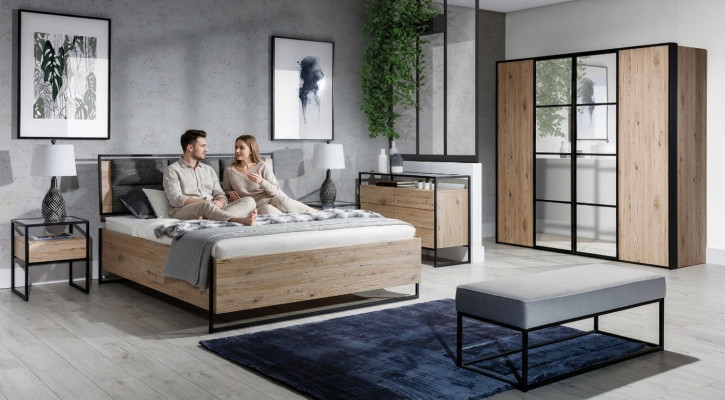 Modernes Schlafzimmer Set Bett Kleiderschrank Holz Kommode 5tlg Garnitur