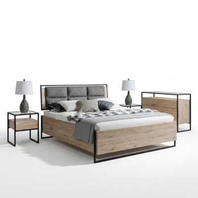 Modernes Schlafzimmer Set Bett Kleiderschrank Holz Kommode 5tlg Garnitur
