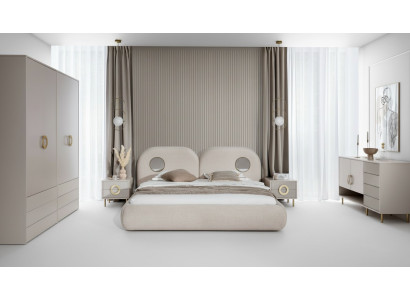 Beiges Schlafzimmer Set Doppelbett Kleiderschrank Kommode 2x Nachttische