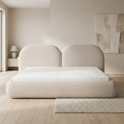 Beiges Schlafzimmer Doppelbett RundesTextil Kopfteil Polsterbetten Neu