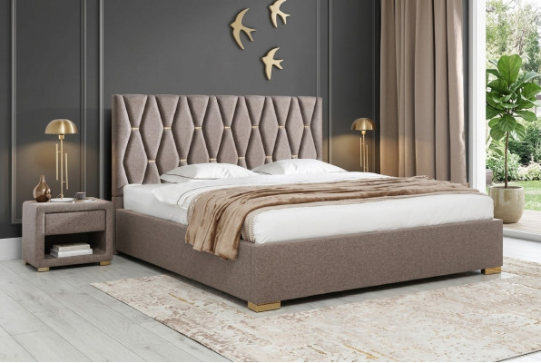 Braunes Textilbett Designer Polster Nachttische Schlafzimmer Möbel 3tlg